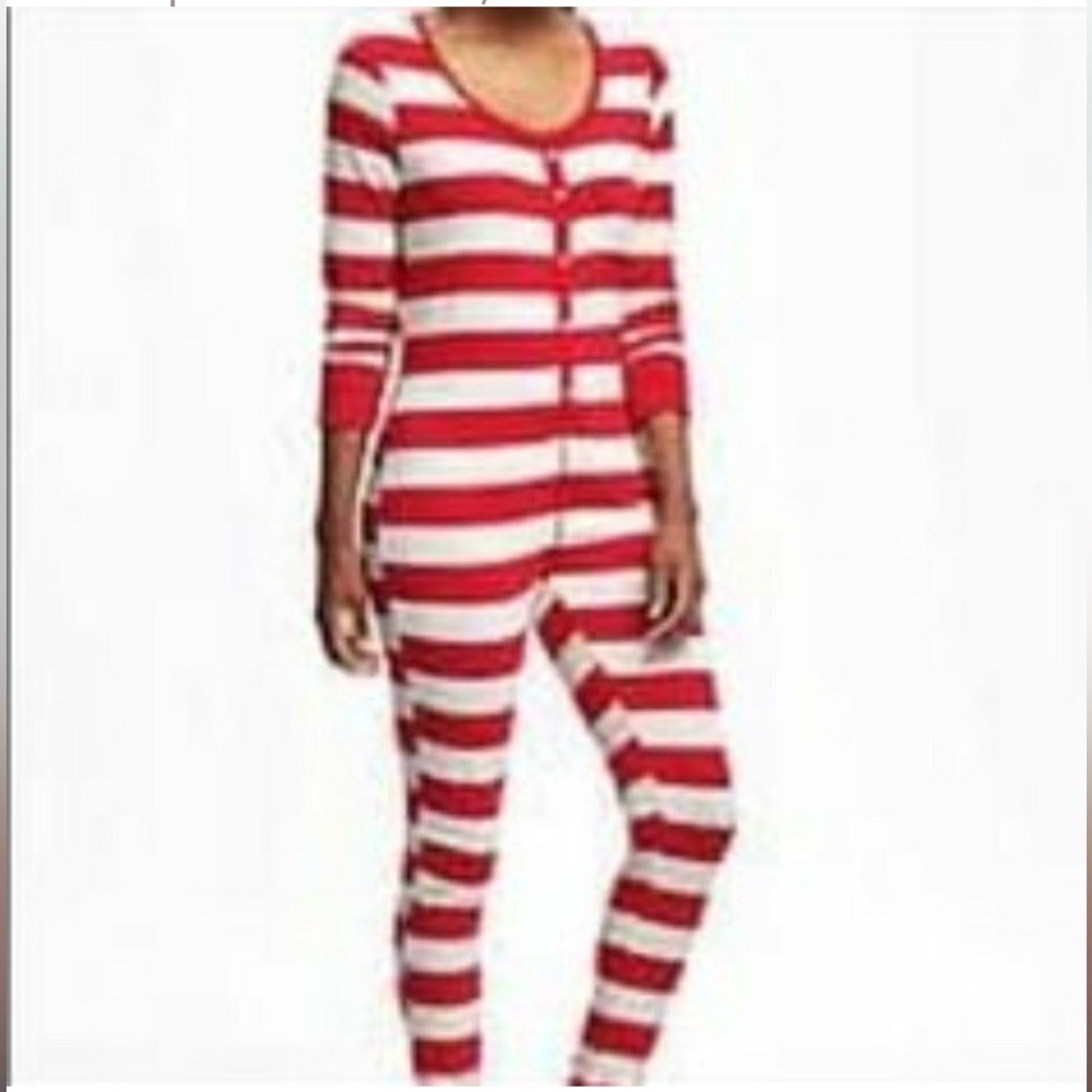 Old Navy ❤️Like New❤️ Red and White Striped Onesie Pajamas - Picture 1 of 8